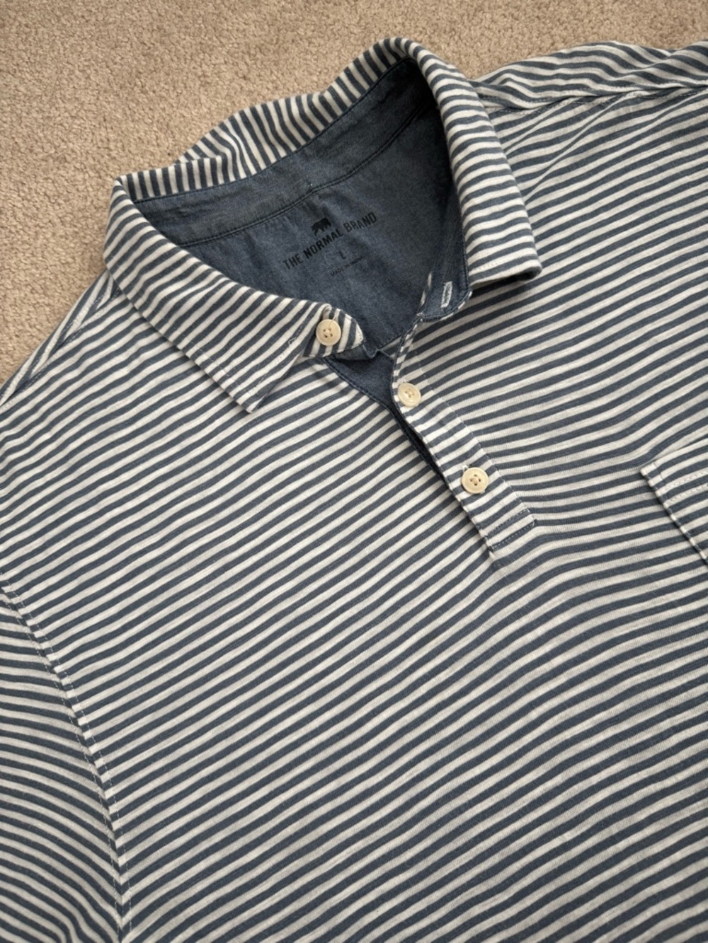 The Normal Brand Men's Blue & White Striped Polo Shirt- size L